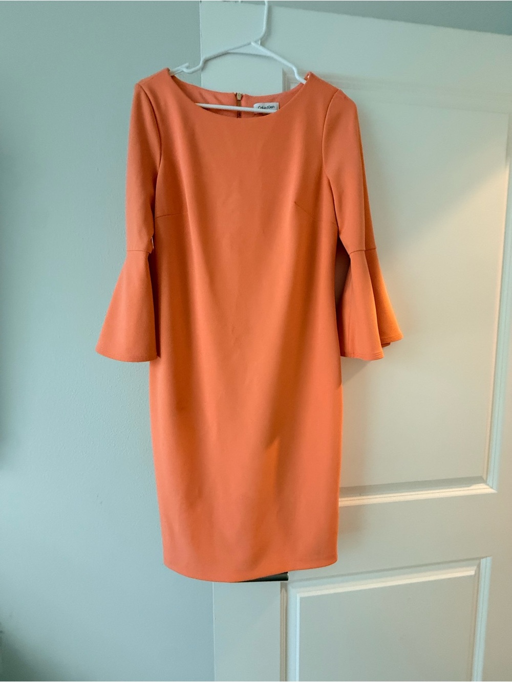Calvin Klein Coral-Orange Bell Sleeve Midi Dress